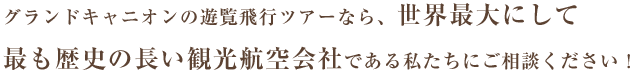 グランドキャニオンの遊覧飛行ツアーなら、世界最大にして最も歴史の長い観光航空会社である私たちにご相談ください！